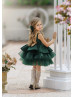 Gold Sequin Green Satin V Back Layered Flower Girl Dress